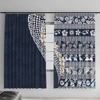 Hawaii Plumeria Tribal Vintage Window Curtain Special Blue LT03 With Hooks Blue - Polynesian Pride
