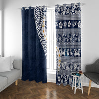 Hawaii Plumeria Tribal Vintage Window Curtain Special Blue LT03 With Grommets Blue - Polynesian Pride