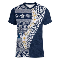 Hawaii Plumeria Tribal Vintage Women V Neck T Shirt Special Blue