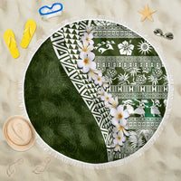 Hawaii Plumeria Tribal Vintage Beach Blanket Special Green LT03 One Size 150cm Green - Polynesian Pride