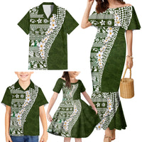 Hawaii Plumeria Tribal Vintage Family Matching Mermaid Dress and Hawaiian Shirt Special Green