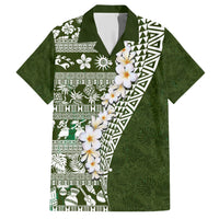Hawaii Plumeria Tribal Vintage Family Matching Short Sleeve Bodycon Dress and Hawaiian Shirt Special Green