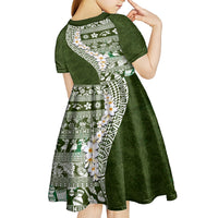 Hawaii Plumeria Tribal Vintage Kid Short Sleeve Dress Special Green LT03 - Polynesian Pride