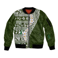 Hawaii Plumeria Tribal Vintage Sleeve Zip Bomber Jacket Special Green LT03 Unisex Green - Polynesian Pride