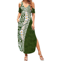Hawaii Plumeria Tribal Vintage Summer Maxi Dress Special Green LT03 Women Green - Polynesian Pride
