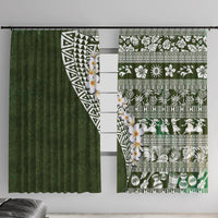 Hawaii Plumeria Tribal Vintage Window Curtain Special Green LT03 With Hooks Green - Polynesian Pride