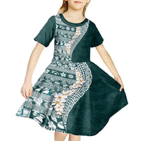 Hawaii Plumeria Tribal Vintage Kid Short Sleeve Dress Special Turquoise LT03 - Polynesian Pride