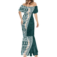 Hawaii Plumeria Tribal Vintage Mermaid Dress Special Turquoise LT03 - Polynesian Pride