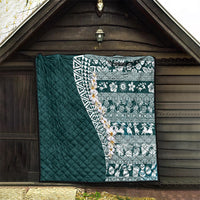 Hawaii Plumeria Tribal Vintage Quilt Special Turquoise