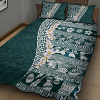 Hawaii Plumeria Tribal Vintage Quilt Bed Set Special Turquoise LT03 - Polynesian Pride