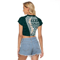 Hawaii Plumeria Tribal Vintage Raglan Cropped T Shirt Special Turquoise