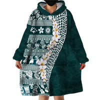 Hawaii Plumeria Tribal Vintage Wearable Blanket Hoodie Special Turquoise LT03 - Polynesian Pride