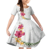 Hawaiian Plumeria and Hibiscus Family Matching Mermaid Dress and Hawaiian Shirt White Mode