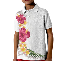 Hawaiian Plumeria and Hibiscus Kid Polo Shirt White Mode