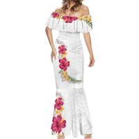 Hawaiian Plumeria and Hibiscus Mermaid Dress White Mode LT03 - Polynesian Pride