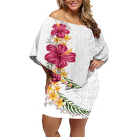 Hawaiian Plumeria and Hibiscus Off Shoulder Short Dress White Mode LT03 Women White - Polynesian Pride