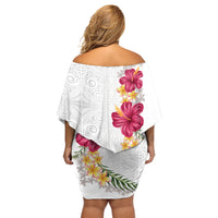 Hawaiian Plumeria and Hibiscus Off Shoulder Short Dress White Mode LT03 - Polynesian Pride