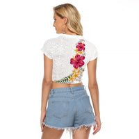 Hawaiian Plumeria and Hibiscus Raglan Cropped T Shirt White Mode