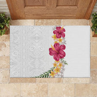 Hawaiian Plumeria and Hibiscus Rubber Doormat White Mode