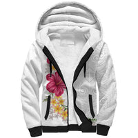 Hawaiian Plumeria and Hibiscus Sherpa Hoodie White Mode