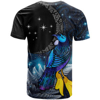 New Zealand Tui Bird Matariki T Shirt Galaxy Fern With Maori Pattern