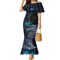 New Zealand Tui Bird Mermaid Dress Matariki Poetry Pattern Galaxy Style LT03 Women Blue - Polynesian Pride
