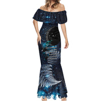 New Zealand Tui Bird Mermaid Dress Matariki Poetry Pattern Galaxy Style LT03 - Polynesian Pride