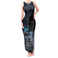 New Zealand Tui Bird Tank Maxi Dress Matariki Poetry Pattern Galaxy Style LT03 Women Blue - Polynesian Pride