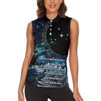 New Zealand Tui Bird Women Sleeveless Polo Shirt Matariki Poetry Pattern Galaxy Style
