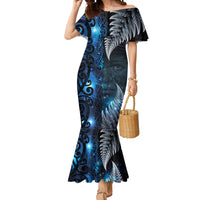 New Zealand Matariki Mermaid Dress The Tribal Maori Face and Silver Fern LT03 Women Blue - Polynesian Pride