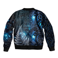 New Zealand Matariki Sleeve Zip Bomber Jacket The Tribal Maori Face and Silver Fern