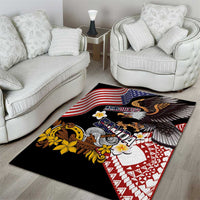 United States and American Samoa Together Area Rug Bald Eagle and Polynesian Traditional Culture with Plumeria