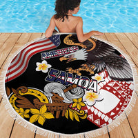 United States and American Samoa Together Beach Blanket Bald Eagle and Polynesian Traditional Culture with Plumeria