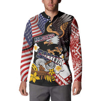 United States and American Samoa Together Button Sweatshirt Bald Eagle and Polynesian Traditional Culture with Plumeria