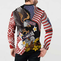 United States and American Samoa Together Button Sweatshirt Bald Eagle and Polynesian Traditional Culture with Plumeria