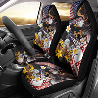 United States and American Samoa Together Car Seat Cover Bald Eagle and Polynesian Traditional Culture with Plumeria