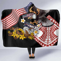 United States and American Samoa Together Hooded Blanket Bald Eagle and Polynesian Traditional Culture with Plumeria