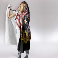 United States and American Samoa Together Hooded Blanket Bald Eagle and Polynesian Traditional Culture with Plumeria