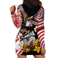 United States and American Samoa Together Hoodie Dress Bald Eagle and Polynesian Traditional Culture with Plumeria