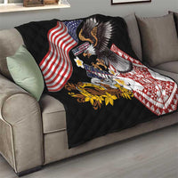 United States and American Samoa Together Quilt Bald Eagle and Polynesian Traditional Culture with Plumeria