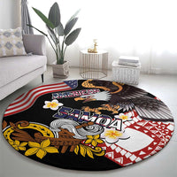 United States and American Samoa Together Round Carpet Bald Eagle and Polynesian Traditional Culture with Plumeria