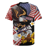 United States and American Samoa Together Rugby Jersey Bald Eagle and Polynesian Traditional Culture with Plumeria