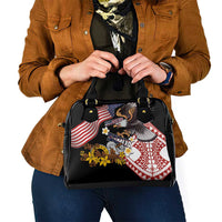 United States and American Samoa Together Shoulder Handbag Bald Eagle and Polynesian Traditional Culture with Plumeria