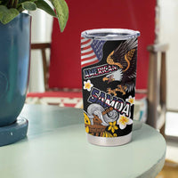 United States and American Samoa Together Tumbler Cup Bald Eagle and Polynesian Traditional Culture with Plumeria