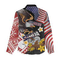 United States and American Samoa Together Women Casual Shirt Bald Eagle and Polynesian Traditional Culture with Plumeria