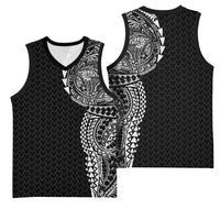 Hawaiian Traditional Tattoos Basketball Jersey Kakau Tribal Tropical Plant Motif Black Color