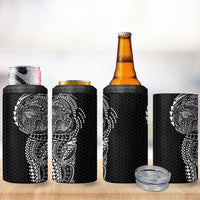Hawaiian Traditional Tattoos 4 in 1 Can Cooler Tumbler Kakau Tribal Tropical Plant Motif Black Color