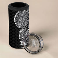 Hawaiian Traditional Tattoos 4 in 1 Can Cooler Tumbler Kakau Tribal Tropical Plant Motif Black Color