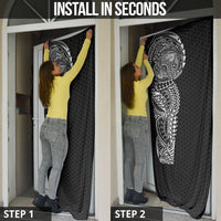 Hawaiian Traditional Tattoos Door Cover Kakau Tribal Tropical Plant Motif Black Color