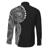 Hawaiian Traditional Tattoos Family Matching Mermaid Dress and Hawaiian Shirt Kakau Tribal Tropical Plant Motif Black Color